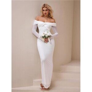 Off Shoulder Long Sleeve Maxi Dress White